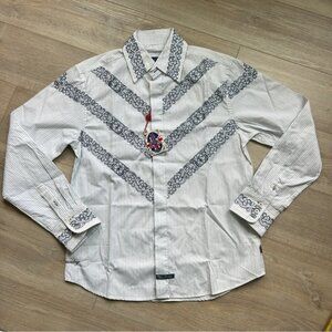 English Laundry Men's‎ White with purple and blue stripes shirt hand sewn large